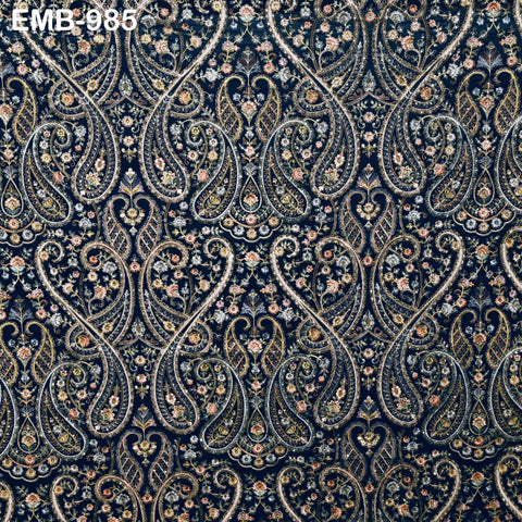 Embroidery Velvet Fabric by the yard for Indian Wedding Dress Regency Reticules, Victorian Handbags, Marie Antoinette Junk Journal Teal Blue