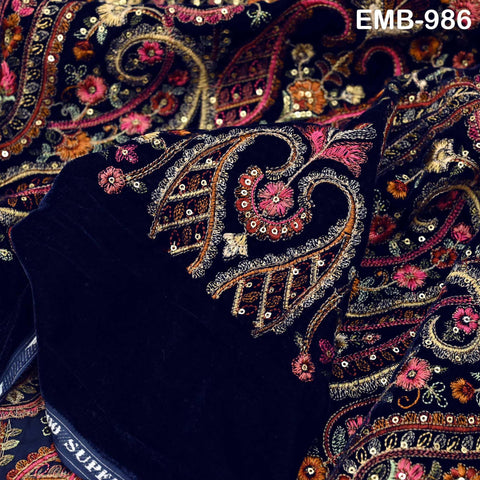 Embroidery Velvet Fabric by the yard for Indian Wedding Dress Regency Reticules, Victorian Handbags, Clutches, Marie Antoinette Junk Journal