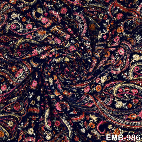 Embroidery Velvet Fabric by the yard for Indian Wedding Dress Regency Reticules, Victorian Handbags, Clutches, Marie Antoinette Junk Journal