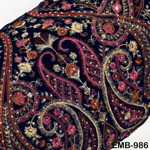 Embroidery Velvet Fabric by the yard for Indian Wedding Dress Regency Reticules, Victorian Handbags, Clutches, Marie Antoinette Junk Journal