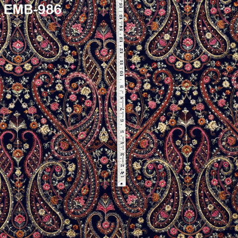 Embroidery Velvet Fabric by the yard for Indian Wedding Dress Regency Reticules, Victorian Handbags, Clutches, Marie Antoinette Junk Journal