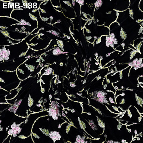 Black Embroidered Velvet Fabric, Indian Sewing Material, 44" Wide Marie Antoinette Junk Journal