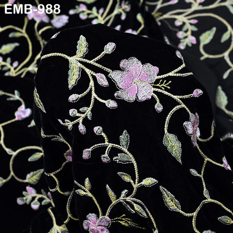 Black Embroidered Velvet Fabric, Indian Sewing Material, 44" Wide Marie Antoinette Junk Journal