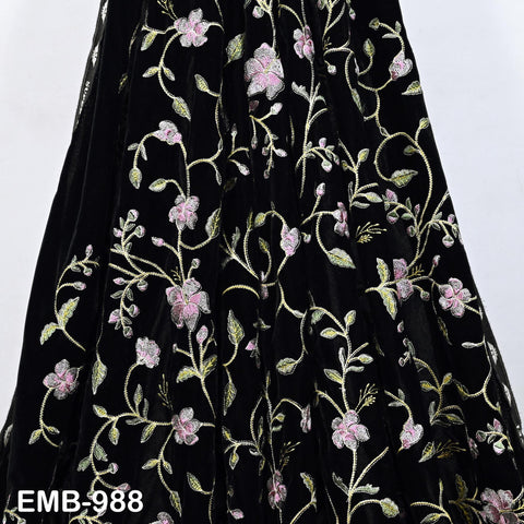 Black Embroidered Velvet Fabric, Indian Sewing Material, 44" Wide Marie Antoinette Junk Journal