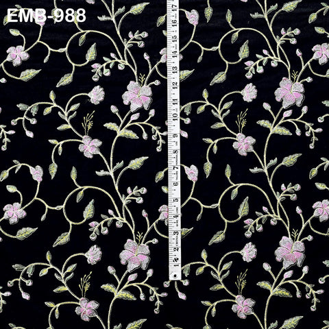 Black Embroidered Velvet Fabric, Indian Sewing Material, 44" Wide Marie Antoinette Junk Journal