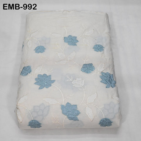 Ivory Embroidered Cotton Fabric by the Yard Patchwork Indian Embroidery Sewing Fabric DIY Summer Dresses Dolls Home Decor