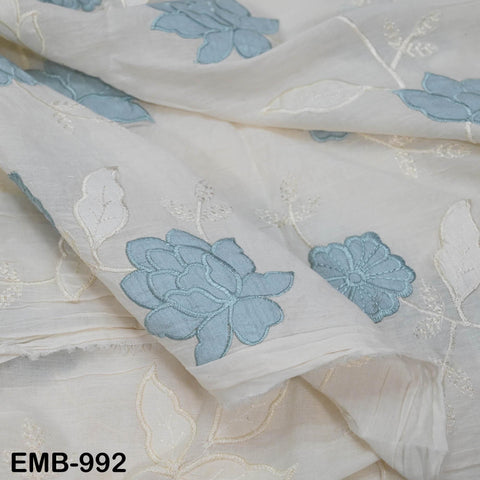 Ivory Embroidered Cotton Fabric by the Yard Patchwork Indian Embroidery Sewing Fabric DIY Summer Dresses Dolls Home Decor