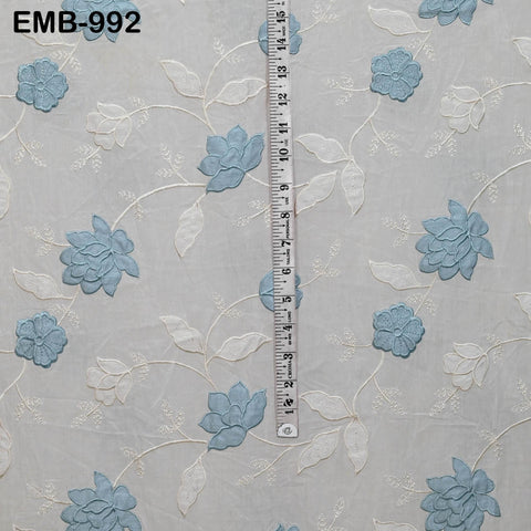 Ivory Embroidered Cotton Fabric by the Yard Patchwork Indian Embroidery Sewing Fabric DIY Summer Dresses Dolls Home Decor