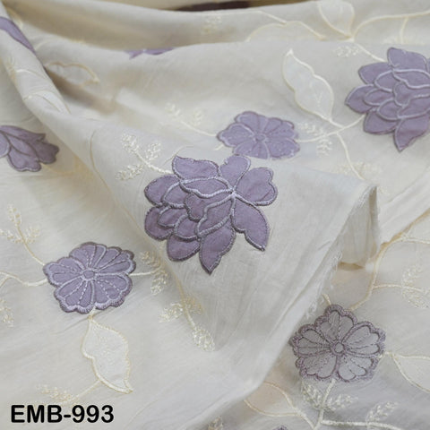 Lavender Floral Embroidered Cotton Fabric - Indian Sewing Fabric, 44" Wide