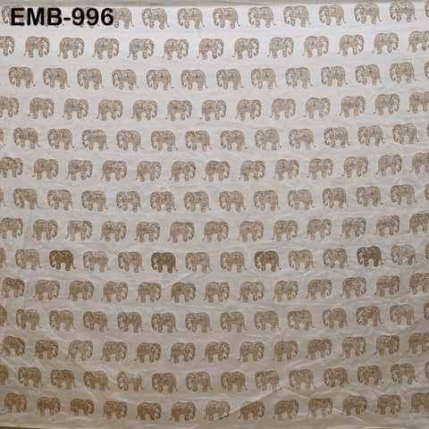 Beige Elephant Embroidery Chanderi Fabric - Indian Sewing Embroidered Fabric, 44" Wide