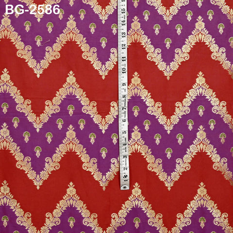 Red Indian Brocade by the Yard Chevron Stripes Banarasi Benarse Wedding Dress lehenga Blouse Sewing Costumes DIY Crafting Drapery Jackets