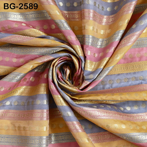 Stripes Brocade Fabric by Yard Indian Winter Wedding Dress Brides Mother Full-Length Coats Cropped Jacket Theatrical Historic Costumes