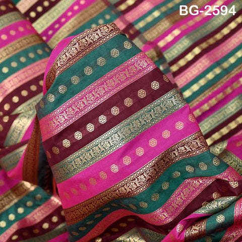 Stripes Brocade Fabric by Yard Indian Winter Wedding Dress Brides Mother Full-Length Coats Cropped Jacket Theatrical Historic Costumes