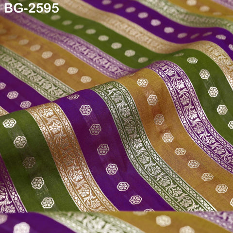 Stripes Brocade Fabric by Yard Indian Winter Wedding Dress Brides Mother Full-Length Coats Cropped Jacket Theatrical Historic Costumes