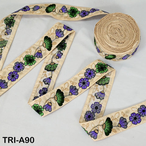 9 Yard Beige Indian Embroidery Ribbons 5cm Trim DIY Crafting Sewing Saree Border Embroidered Tote Bag Theatrical Costumes Holiday Ornaments