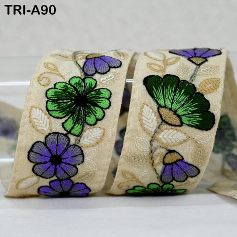 9 Yard Beige Indian Embroidery Ribbons 5cm Trim DIY Crafting Sewing Saree Border Embroidered Tote Bag Theatrical Costumes Holiday Ornaments