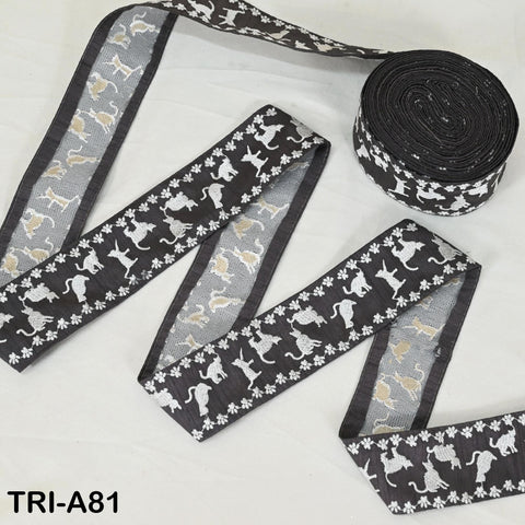 9 Yard Cat Embroidery Trim Ribbon 5cm Sari Border Embellishments DIY Crafting Costumes Headband Cats Dogs Collar Tote Bags Junk Journals