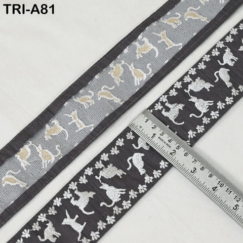 9 Yard Cat Embroidery Trim Ribbon 5cm Sari Border Embellishments DIY Crafting Costumes Headband Cats Dogs Collar Tote Bags Junk Journals