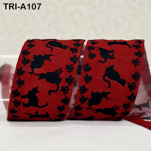 9 Yard Cat Embroidery Trim Ribbon 5cm Sari Border Embellishments DIY Crafting Costumes Headband Cats Dogs Collar Tote Bags Junk Journals