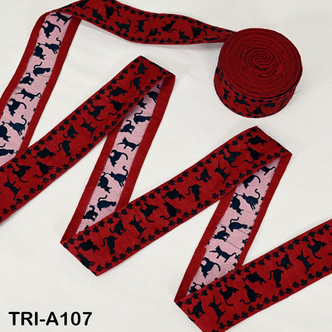 9 Yard Cat Embroidery Trim Ribbon 5cm Sari Border Embellishments DIY Crafting Costumes Headband Cats Dogs Collar Tote Bags Junk Journals