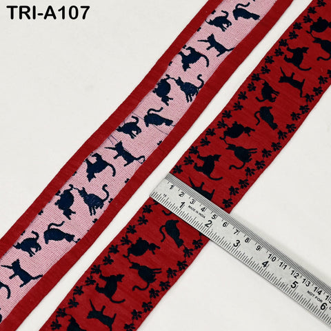 9 Yard Cat Embroidery Trim Ribbon 5cm Sari Border Embellishments DIY Crafting Costumes Headband Cats Dogs Collar Tote Bags Junk Journals