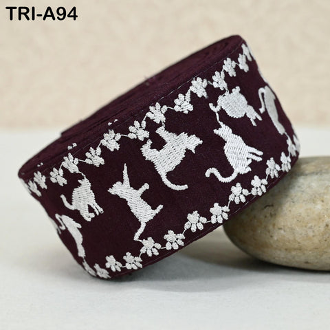 9 Yard Cat Embroidery Trim Ribbon 5cm Sari Border Embellishments DIY Crafting Costumes Headband Cats Dogs Collar Tote Bags Junk Journals