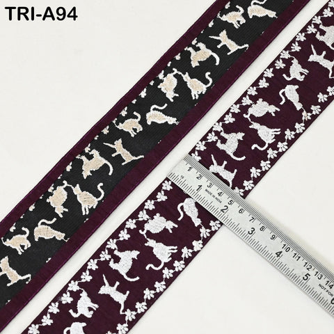 9 Yard Cat Embroidery Trim Ribbon 5cm Sari Border Embellishments DIY Crafting Costumes Headband Cats Dogs Collar Tote Bags Junk Journals