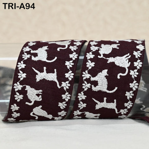 9 Yard Cat Embroidery Trim Ribbon 5cm Sari Border Embellishments DIY Crafting Costumes Headband Cats Dogs Collar Tote Bags Junk Journals