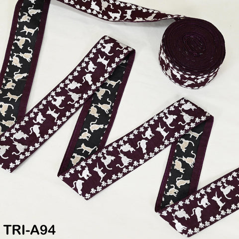 9 Yard Cat Embroidery Trim Ribbon 5cm Sari Border Embellishments DIY Crafting Costumes Headband Cats Dogs Collar Tote Bags Junk Journals