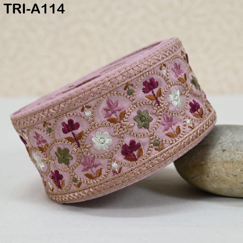 9 Yard Pink Embroidery Ribbons 6cm Indian Sari Border Embroidered Crafting Sewing Tablecloth Lampshade making Home Decor Costumes Trimmings