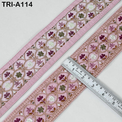 9 Yard Pink Embroidery Ribbons 6cm Indian Sari Border Embroidered Crafting Sewing Tablecloth Lampshade making Home Decor Costumes Trimmings