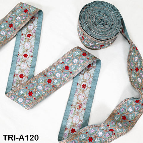9 Yard Blue Embroidery Ribbons 6cm Indian Sari Border Embroidered Crafting Sewing Tablecloth Lampshade making Home Decor Costumes Trimmings