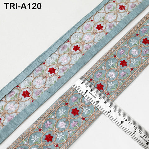9 Yard Blue Embroidery Ribbons 6cm Indian Sari Border Embroidered Crafting Sewing Tablecloth Lampshade making Home Decor Costumes Trimmings