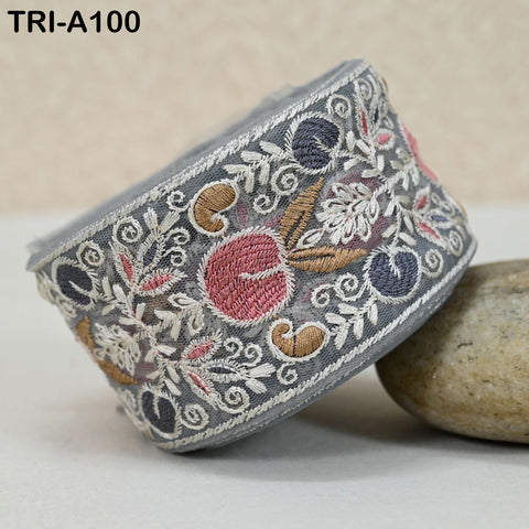 9 Yard Floral Embroidery Ribbon 65mm for Kids DIY Crafting Sewing Costumes Dog Collar Tote Bags, Lampshades Holiday Decor Indian Embroidered