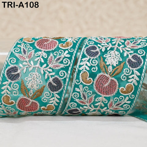 9 Yard Floral Embroidery Ribbon 65mm for Kids DIY Crafting Sewing Costumes Dog Collar Tote Bags, Lampshades Holiday Decor Indian Embroidered