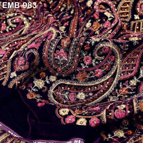 Embroidery Velvet Fabric by the yard for Indian Wedding Dress Regency Reticules, Victorian Handbags, Clutches, Marie Antoinette Junk Journal