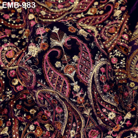 Embroidery Velvet Fabric by the yard for Indian Wedding Dress Regency Reticules, Victorian Handbags, Clutches, Marie Antoinette Junk Journal