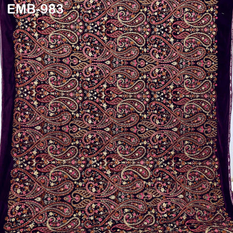 Embroidery Velvet Fabric by the yard for Indian Wedding Dress Regency Reticules, Victorian Handbags, Clutches, Marie Antoinette Junk Journal