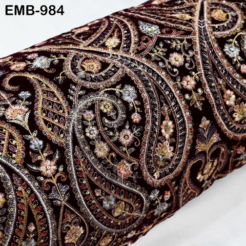 Embroidery Velvet Fabric by the yard for Indian Wedding Dress Regency Reticules, Victorian Handbags, Marie Antoinette Junk Journal Plum