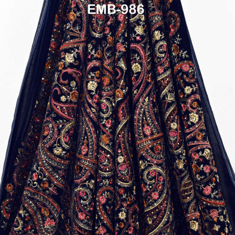 Embroidery Velvet Fabric by the yard for Indian Wedding Dress Regency Reticules, Victorian Handbags, Clutches, Marie Antoinette Junk Journal