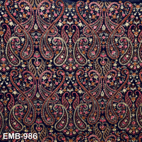 Embroidery Velvet Fabric by the yard for Indian Wedding Dress Regency Reticules, Victorian Handbags, Clutches, Marie Antoinette Junk Journal