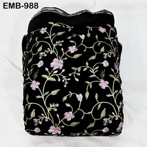 Black Embroidered Velvet Fabric, Indian Sewing Material, 44" Wide Marie Antoinette Junk Journal