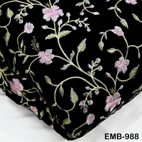 Black Embroidered Velvet Fabric, Indian Sewing Material, 44" Wide Marie Antoinette Junk Journal