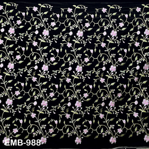 Black Embroidered Velvet Fabric, Indian Sewing Material, 44" Wide Marie Antoinette Junk Journal