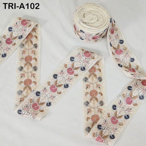 9 Yard Floral Embroidery Ribbon 65mm for Kids DIY Crafting Sewing Costumes Dog Collar Tote Bags, Lampshades Holiday Decor Indian Embroidered