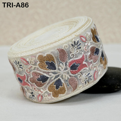 9 Yard Floral Embroidery Ribbon 65mm Dog Collar Tote Bags, Lampshades Theatrical Costumes Crafting Holidays Wreaths Decor Indian Embroidered