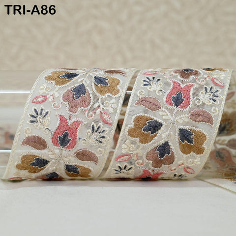 9 Yard Floral Embroidery Ribbon 65mm Dog Collar Tote Bags, Lampshades Theatrical Costumes Crafting Holidays Wreaths Decor Indian Embroidered