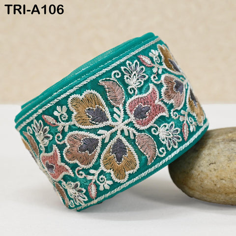 9 Yard Floral Embroidery Ribbon 65mm Dog Collar Tote Bags, Lampshades Theatrical Costumes Crafting Holidays Wreaths Decor Indian Embroidered