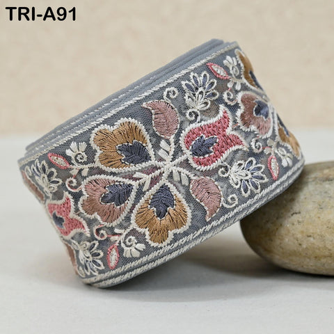 9 Yard Floral Embroidery Ribbon 65mm Dog Collar Tote Bags, Lampshades Theatrical Costumes Crafting Holidays Wreaths Decor Indian Embroidered