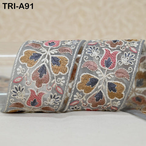 9 Yard Floral Embroidery Ribbon 65mm Dog Collar Tote Bags, Lampshades Theatrical Costumes Crafting Holidays Wreaths Decor Indian Embroidered